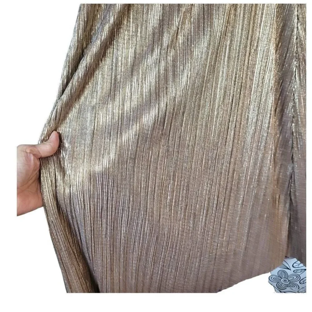 Topshop Gold Pleated Midi Skirt - Picture 7 of 7